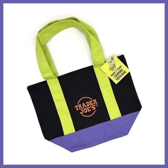 NWT Trader Joe’s Multicolor Trick or Treat Mini Canvas Tote Bag - Picture 1 of 2